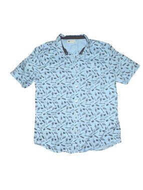 RF Brand Mens BBQ Short Sleeve Button Front Shirt-Light Blue-L-GUC